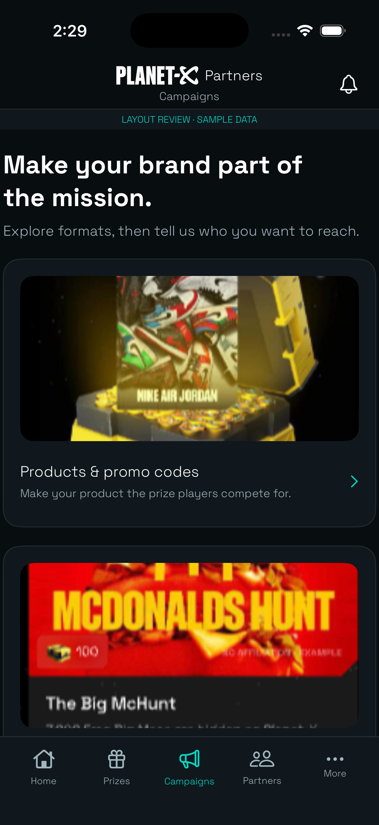 Planet X Partners brand campaign options preview