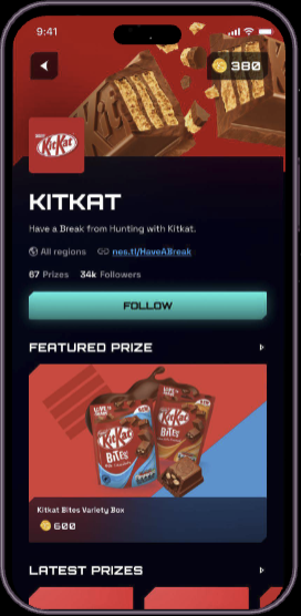 KitKat brand profile with featured product prizes